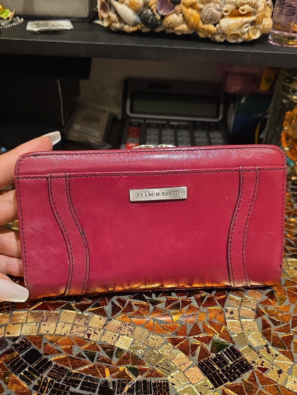 Franco Sarto Plum Leather Zip Wallet